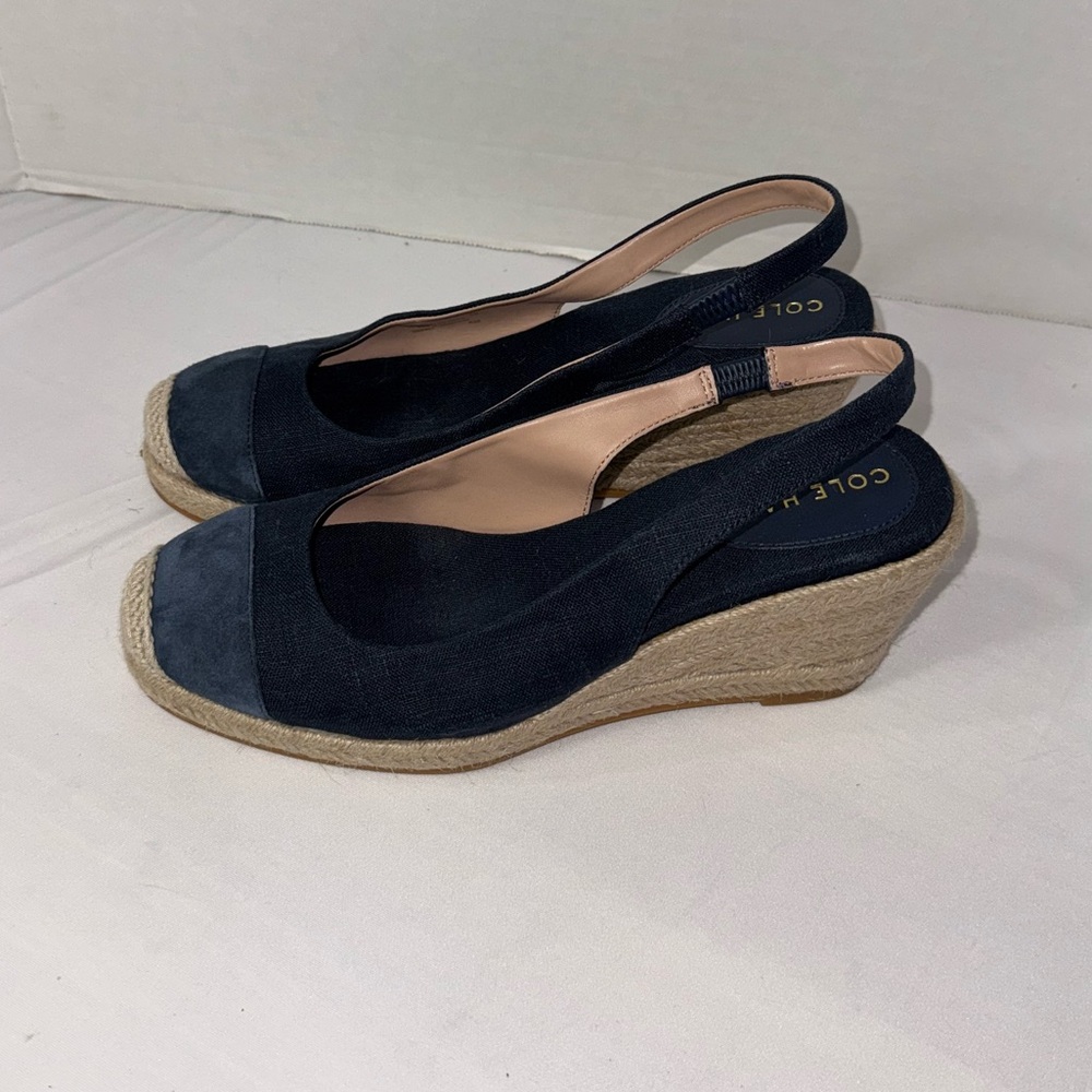 Cole Haan Navy Blue Espadrille Slingback Wedges